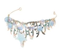 Mikikit Blue Alloy Rhinestone Seashell Crown Bridal Mermaid Princess Tiara Ocean Themed Headpiece for Wedding Prom Party Hair Accessories
