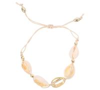 Mikikit Bohemian Style Hand-knitted Shell Beads Bracelet for Women, Small Size Electroplated Braided Chain Beach Bangle, Ocean Wind Hawaii Handmade Jewelry for Summer