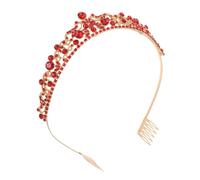 Mikikit Bridal Crown Wedding Headpiece Rhinestone Headband for Bride Special Events Hair Accessories in Red Alloy Material