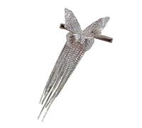 Mikikit Butterfly Rhinestone Hairpin with Tassel Silver Hair Clip for Women Decorative Side Bangs Barrette Hair Accessory