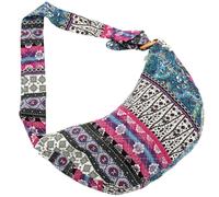 Mikikit Canvas Floral Crossbody Messenger Bag Large Capacity Hippie Hobo Shoulder Bag for Women Stylish Paisley Design Multipurpose Purple Cloth Tote for Work Beach and Daily Use