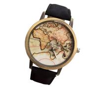 Mikikit Canvas Watch with Bronze Case, Rotating Plane Second Hand | Map Dial Design, Black Zinc Alloy and Canvas Build, One-piece Wristwear for Men and Boys