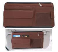 Mikikit Car Visor Organizer Multi-pocket Storage Case for Sun Visor with Glasses Holder Sturdy Abs and Pu Plastic Material Suitable for Cars and Trucks Brown