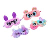 Mikikit Cartoon Plush Boys and Girls Sleep Mask 4pcs Set with Owl Unicorn Bear Patterns Block-Out Eye Patch for Nap Travel Home Use Comfortable Eye Cover