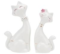 Mikikit Cat Styles Ornaments White 2pcs Household for Decorative Ceramic Lightweight Decoration with and Delicate Design, Glass Animal Desktop Office