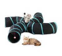 Mikikit Cat Tunnel Creative and Funny Pet Playing Tunnel Foldable S Shaped with 4 Ways Interactive Canvas Tube for Indoor and Outdoor Play for Kittens and Cats