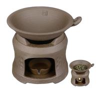 Mikikit Ceramic Tea Brazier Set with Teapot Holder and Candle Heating Base Brown Rough Pottery Warmer for Household Tea Brewing