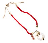 Mikikit Chinese Pattern Braided Rope Bracelet for Women, Adjustable Lucky Red String Wristband with Safety Buckle, Zodiac Dragon Protection Jewelry