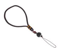 Mikikit Chinese Style Black Ebony Wood Phone Lanyard Wrist Strap with Six-character Blessing Pendant Short Mobile Phone Rope Charm and Bag Hanging Decor