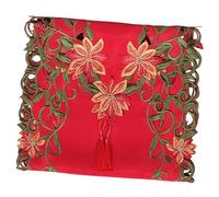 Mikikit Christmas Embroidered Table Runner Decorative Holiday Tablecloth with Green Leaf Hollow Design Reusable Dining Party Favor Ornament for Xmas Home Celebration