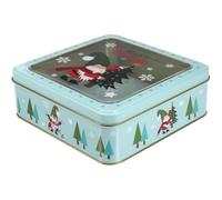Mikikit Christmas Tinplate Candy Box with Easy Open Lid, Multi-use Storage Container for Xmas Packaging and Holiday Decoration, Cute Festive Cookie Tin Box