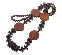 Mikikit Chunky Boho Necklace Featuring Geometric round Shapes with Natural Wood and Coconut Shell Beads, Long Comfortable Design for Summer Beach Parties and Tropical Vacations