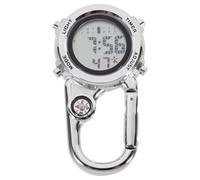 Mikikit Clip-On Watch Multifunctional Digital Carabiner Glow in the Dark with Alarm Clock Pocket Watch for Outdoor Sports, Silver 2, 7.5X4CM