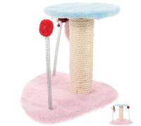 Mikikit Creative and Triangular Base Easy to Assemble Plush Material Fuzzy Ball Design Cat Climbing Frame with Cat Climbing Play and Rest Random Color