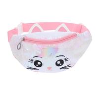 Mikikit Cute Cat Embroidered Shiny Fanny Pack with Adjustable Belt Portable Waist Bag for Birthdays and Outdoor Activities Pink Princess Style