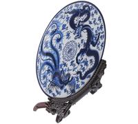 Mikikit Decorative Plate and Versatile and Elegant Design Easy to Clean Blue Ceramic with Artistic Chinese Style Ceramic Tray Storage Display Plate for Tabletop and Bars