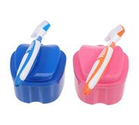 Mikikit Denture Case with Denture Cleaning Brush Set for False Tooth Care, Easy to Hold and Made of Sturdy Abs and Pp Materials, Oral Care Supplies for People Who Wear Fake or Orthodontic