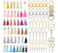 Mikikit DIY Tassel Keychains Key Ring Findings with Alloy and Leather Materials Simple but Practical Hanging Key Rings for Hand-made Keychain Crafting