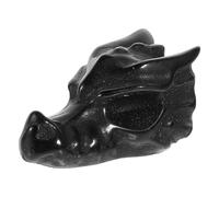 Mikikit Dragon Skull Crystal Carving Black Obsidian Mini Sculpture for Home Tabletop Decoration and Feng Shui Accent