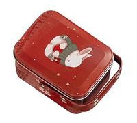 Mikikit Easter Bunny Cartoon Tinplate Cookie Storage Box with Handle, Portable Easter Candy Treat Box for Party Favors, Festive Biscuit Holder for Spring Celebrations