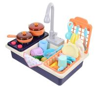 Mikikit Electric Dishwasher Set with Blue Plastic Sink, Pretend Kitchen Playset for Role Play, Water Circulating Dish-washing without Battery for Boys