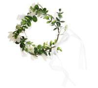 Mikikit Elegant Green Daisy Flower Crown Headband with Bow, Cloth and Plastic Material, Bridal Floral Hair Accessory for Wedding Decoration and Photography Props