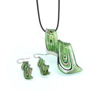 Mikikit Elegant Green Glass Creative Spiral Jewelry Accessory for Women Necklace and Earrings Set Featuring Female Charm, for Prom and Dancing Party