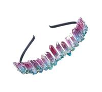 Mikikit Elegant Pink and Green Crystal Headband for Women, Bridal Hair Accessories with Unique Design, Easy to Take off Decoration, for Party