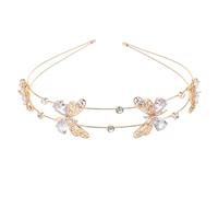 Mikikit Elegant Rhinestone Double Band Hairband for Women with Butterflies Shaped Zinc Alloy Design, Golden Colour Headband for Birthday and Ceremonies Hair Accessory