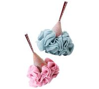 Mikikit Exfoliating Loofah Body Scrubber 2pcs Shower Puff Ice Cream Shape Bath Ball with Foam Mesh Sponge for Back Scrubbing and Bath Accessories for Women and Babies