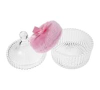 Mikikit Extra Large Pink Powder Puff with Soft Plush Material and Ribbon Bow Design, Reusable Makeup Powder Applicator for Face and Body, Includes Glass Container for Convenient Storage