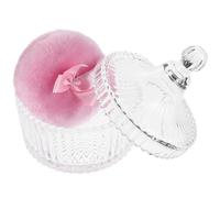 Mikikit Extra Large Soft Fluffy round Cosmetic Powder Puff with Pink Butterfly Ribbon 90x30mm for Body Dusting, Washable Makeup Applicator with Glass Container for Women and Men