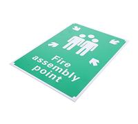 Mikikit Fire Assembly Point Sign Aluminum Fire Safety Warning Sign with Reflective Symbol and Text for Park Garden Office Bar