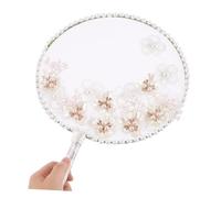 Mikikit Floral Embroidery Chinese Round Handheld Fan Lightweight Portable Paddle Pearl Flower Decoration for Women Summer Wedding Cultural Events and Home Decor