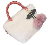 Mikikit Fluffy Plush Purse with Cherry Detail for Women, Versatile and Spacious Design, Cute and Fashionable White Fuzzy Tote Bag for School and Casual Use
