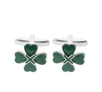 Mikikit Four Leaf Clover Enamel Cufflinks for Men, Green Heart Shamrock Design, French Style Cuff Adornments for St Patrick’s Day, Wedding and Business Events