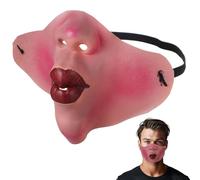 Mikikit Funny Halloween Half Face Mask with Red Lips, Realistic Latex Carnival Party Mask for Adults, Scary Cosplay and Haunted House Prop for Masquerade Ball and April Fools’ Prank