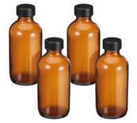 Mikikit Glass Bottles Refillable round 120ml 4pcs Brown with Bakelite Cap Amber Glass Bottles for Storing Chemistry and Laboratory Chemicals