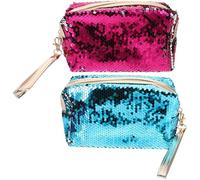 Mikikit Glitter Canvas Purse and Women, Small Change Purse Holding and Folded Bills 2 Pcs Stylish and Color Portable Wallet for School