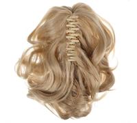 Mikikit Golden Wavy Ponytail Hair Extension with Claw Clip Design High Temperature Fiber for Secure Fit for People with Fine or Short Hair for Everyday Wear
