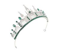 Mikikit Gothic Wedding Crown Tiara with Silver Green Crystals, Lightweight Dark Aesthetic Queen Headband, Photo Shoot and Festival Hair Accessory