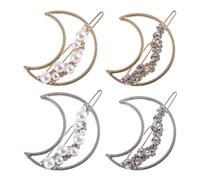 Mikikit Hair Accessories Zinc Alloy Material, Ergonomically Designed 4pcs Moon Hair Clips with Pearl Rhinestone Keep Hairstyle in Place for Women Suitable for Styling and Coloring