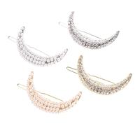 Mikikit Hairpins Featuring Unique Style 4pcs Moon Design with Pearl and Rhinestone Embellishments, Alloy Bang Clips and Long-time Use for Elegant Hair Accessories