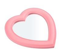 Mikikit Heart-shaped Tabletop Makeup Mirror with Wall-mounted Option, Pink Pu and Pvc Material, for Dresser and Bathroom Use, Creative and Chic Cosmetic Vanity Mirror