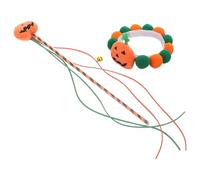 Mikikit Interactive Halloween Cat Collar Kitten Set with Plush Pumpkin-shaped Teaser Stick, Adjustable Neck Size 25-30cm, Wear-resistant Material for Pet Fashion Shows and Playtime