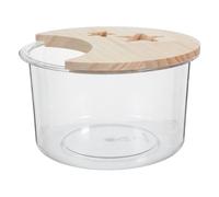 Mikikit Khaki Small Animal Bathing Box for Lemming and Gerbil with Removable Lid and Observation Window, round Wood and Abs Sand Bath Hideout for Pet Habitat