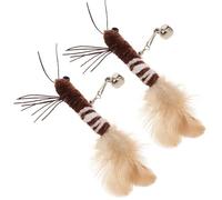 Mikikit Kitten Wand Attachment Coffee Colour 2pcs Cat Teaser Replacement Heads with Plush Feather Material Exercise Pets and Change Bad Biting Behaviour for Indoor Cats