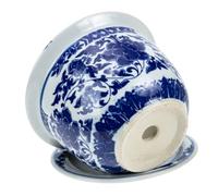Mikikit Large Blue and White Porcelain Ceramic Planting Pot with Saucer Indoor Flower Planter for Household Plants Breathable Design for Balcony Garden Living Decor