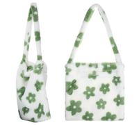 Mikikit Large Plush Tote Bag for Women with Cozy and Warm Feeling, Flower Shape Design, Plush Material, Crossbody Shoulder Bag for Shopping and Casual Use