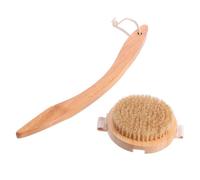 Mikikit Long Handle Bath Brush with Wood and Bristles, Strong Cleaning Power and Massage Function, Detachable Handle with Palm Buckle Design for Household Shower and Back Cleaning